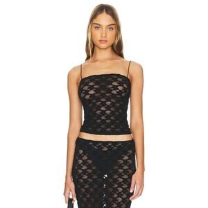 LIONESS Clairvoyant Women's Black Lacey Mesh Eyelet Cami Tank Top